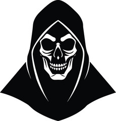 a dark monochrome skull wearing a deep hood  shado.eps