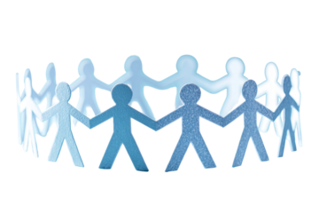 Light-blue paper cut-out figures holding hands in a circle