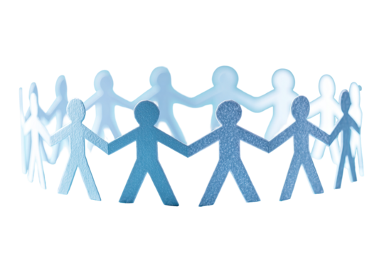 Light-blue paper cut-out figures holding hands in a circle