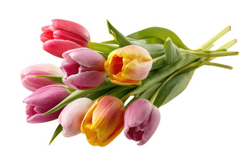 A bouquet of tulips in vibrant pinks, pastels, and yellows