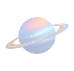 Pastel-colored, stylized planet with a ring.  A light lavender/periwinkle sphere depicts a planet.  