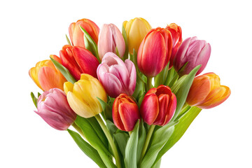 Vibrant bouquet of tulips in various shades of pink, red, orange, and yellow