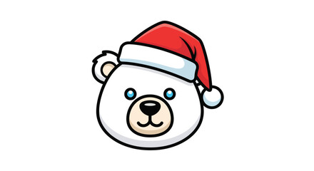 Adorable Cartoon Polar Bear in Santa Hat.