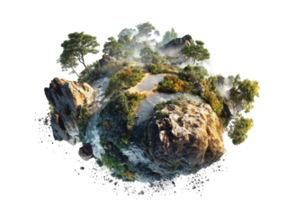 A stylized, spherical island