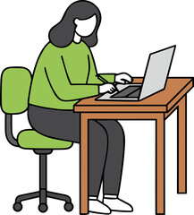 Woman working on laptop while sitting at desk in casual attire  
