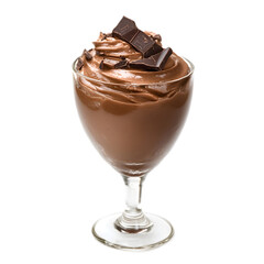 Rich Chocolate Mousse in Glass with ice isolated on a transparent background.
