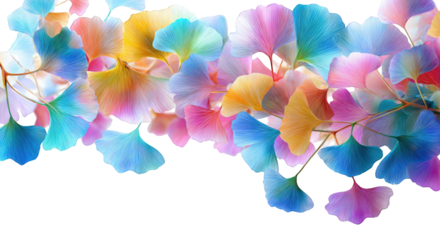 Colorful Ginkgo Biloba leaves in vibrant hues