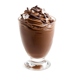 Rich Chocolate Mousse in Glass with ice isolated on a transparent background.