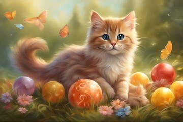 Adorable Fluffy Cat Playing with Favorite Toy. Generative AI