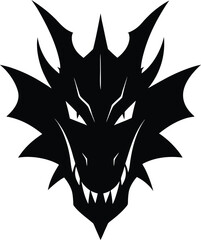 a deep dark fierce dragon head silhouette with glo.eps