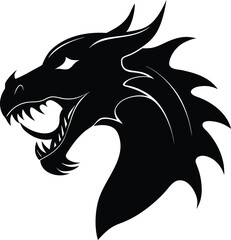 a deep dark silhouette of a dragon with wide open .eps