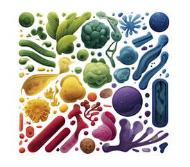 Colorful, diverse microscopic organisms