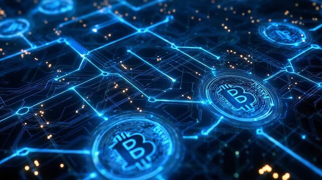 Cryptocurrency mining bitcoin blockchain technology on digital circuit board