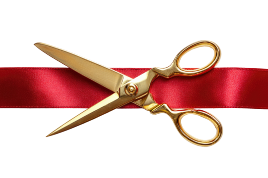 Gold scissors cutting a red ribbon (7)