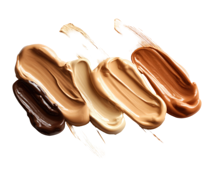 Foundation shades swirled in a top-down view.  Various skin tones