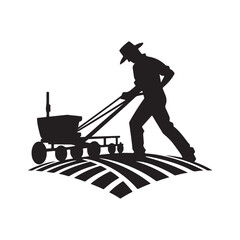 Fototapeta premium farmers plowing vector silhouette clip art logo design illustration