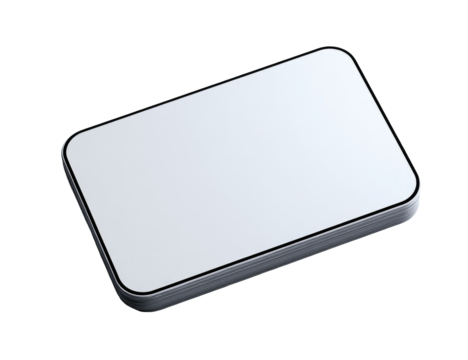 A light gray, rectangular, flat object with beveled edges.  It appears to be a blank,  technological device