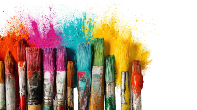 Colorful paint brushes in various shades