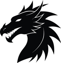 a striking black silhouette of a dragon s head in .eps