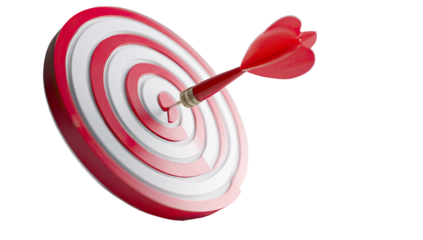 Red dart embedded in the bullseye of a circular target