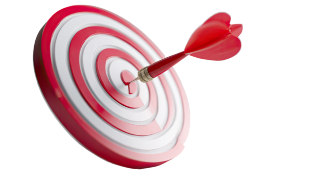 Red dart embedded in the bullseye of a circular target