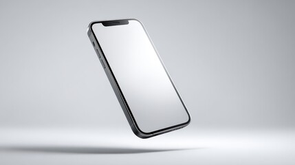 Modern smartphone with blank screen floating in studio with soft lighting
