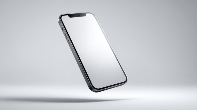 Modern smartphone with blank screen floating in studio with soft lighting