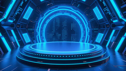 An abstract blue background e-commerce exhibition stand