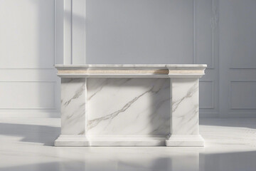 An elegant and radiant photo designed for product presentations, showcasing a sleek white marble podium for a sophisticated look. Generative AI