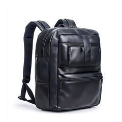 Naklejka premium Stylish black backpack urban setting product image modern environment side angle fashion accessory