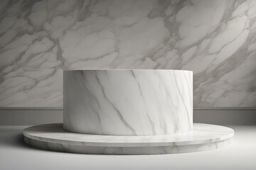 An elegant and radiant photo designed for product presentations, showcasing a sleek white marble podium for a sophisticated look. Generative AI