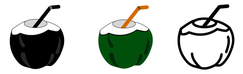 Coconut Drink Icon Set – Fresh Tropical Beverage Illustration