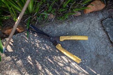 Vintage Garden Hedge Shears with Yellow Handles