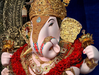 02 September 2025, Pune, Maharashtra, India, Beautiful sculpture of Lord Ganesh called as...