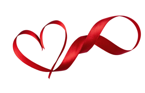 Red ribbon in heart shape design on black background