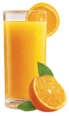 Tall glass of vibrant orange juice with fresh orange slices