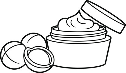 Hand drawn illustration of a jar of cream with macadamia nuts