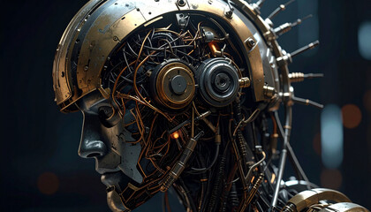 Steampunk Humanoid: A captivating close-up portrait of a steampunk-inspired humanoid, blending intricate mechanical components with a human-like form.