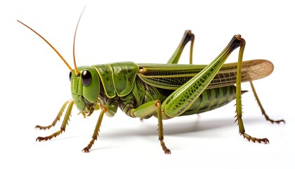 Fototapeta premium Side view of a green grasshopper