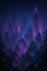 Fototapeta premium Futuristic cityscape at night illuminated by neon lights and geometric shapes