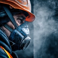 Fototapeta premium Industrial Worker in Protective Equipment Ensures Safety Around Flammable Gases and Toxic Exposure in Ventilation System