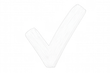 White hand-drawn checkmark signaling approval, verifying completion against transparent backdrop with clean, minimalist design