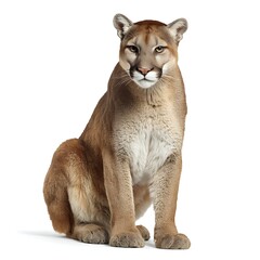 Naklejka premium Majestic Mountain Lion Posing Against a Pure White Background