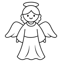 Fototapeta premium Cute Angel Line Art with Halo, Wings, and Flowing Dress in Minimalist Style