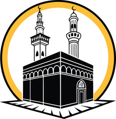Vector art of kaaba in mecca with minarets, islamic symbol