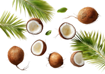 Fresh coconuts and palm leaves