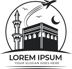 Vector art of kaaba and airplane travel logo