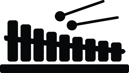 Simple black silhouette icon of a marimba with mallets