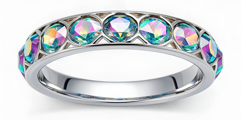 Abstract crystal ring pattern with holographic rainbow gradient isolated on white