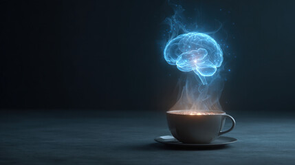 Futuristic concept of coffee boosting brain power
